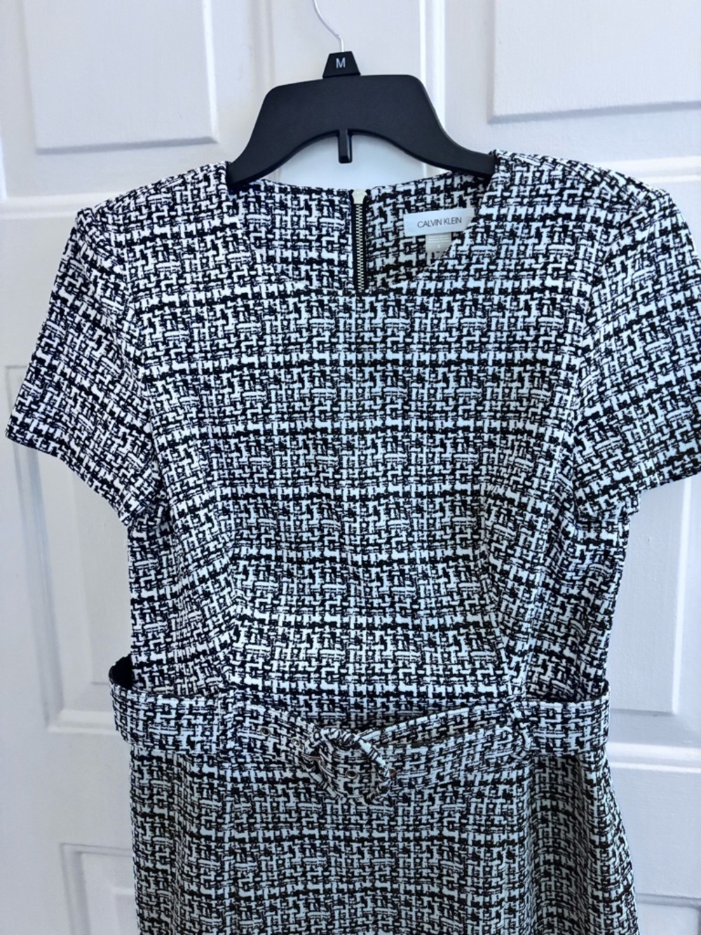 Calvin Klein Black & White Tweed Belted Midi Dress - Picture 5 of 8